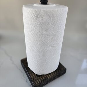 Rustic White Paper Towel Holder with Wooden Base